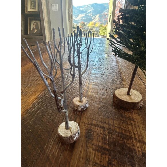 Vintage Lemax Christmas Snow Village Trees Set On Wooden Bases - Picture 8 of 16